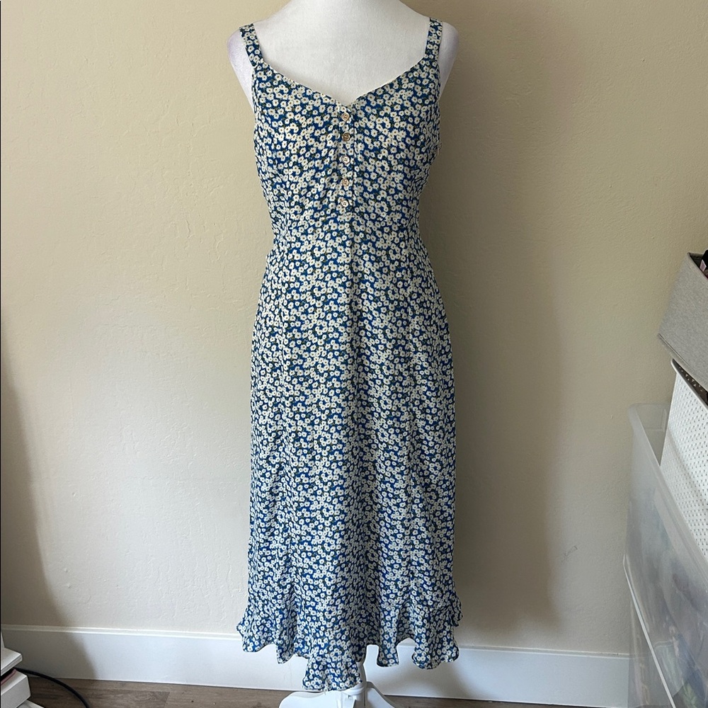 Lulus Darling Daisies Blue Floral Print Midi Dress - Size M - Picture 6 of 11